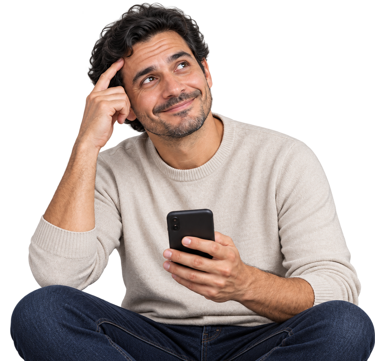 Cliente con su celular intentando recordar su contraseña