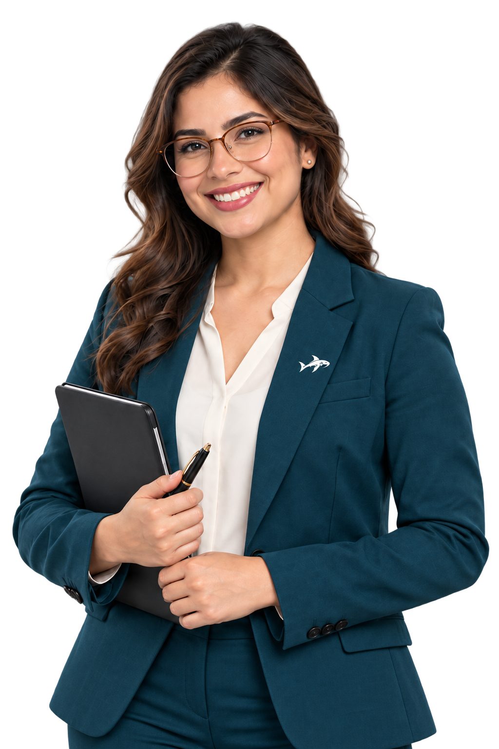 Profesional de SharkTask con gafas y carpeta
